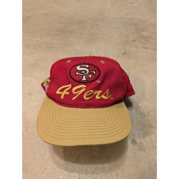 VTG Logo 7 San Francisco 49ers Snap Back Hat Red Flaws - Picture 1 of 7